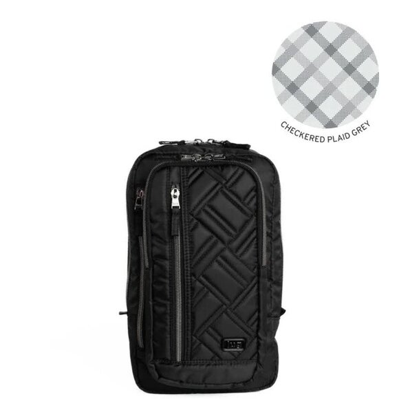Lug Tailback Sling Bag Black Crossbody with Checkered Plaid Grey Interior Unisex - Picture 1 of 10